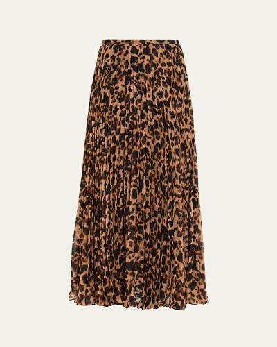 L'agence Torin Leopard Pleated Maxi Skirt In Multi