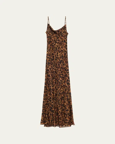 L'agence Leopard Christine Maxi Slip Dress In Brown