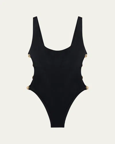 Simkhai Mona Studded One-piece Swimsuit In Black