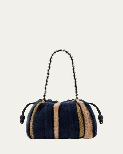 Loewe X Louis Wain Flamenco Striped Fuzzy Knit Shoulder Bag In Multi