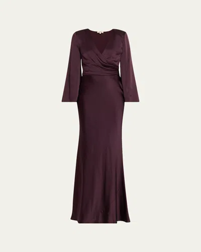 L'agence Manon Surplice Satin Maxi Dress In Purple