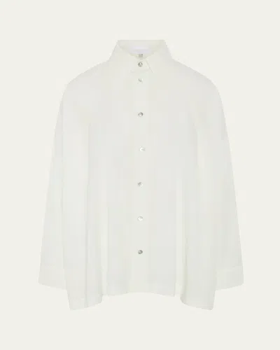 Eskandar Angle-to-front Side Seam Shirt With Collar (long Length) In White