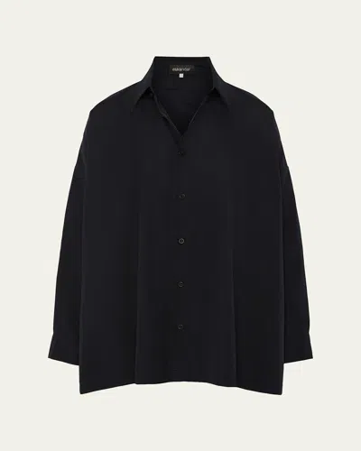Eskandar Angle-to-front Side Seam Shirt With Collar (long Length) In Black