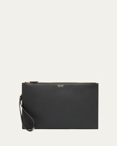 Tom Ford Men's Leather Flat Pouch With Strap In Black