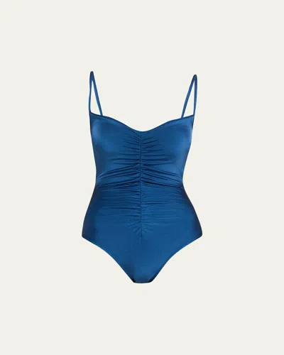Verandah Ruched One-piece Swimsuit In Blue