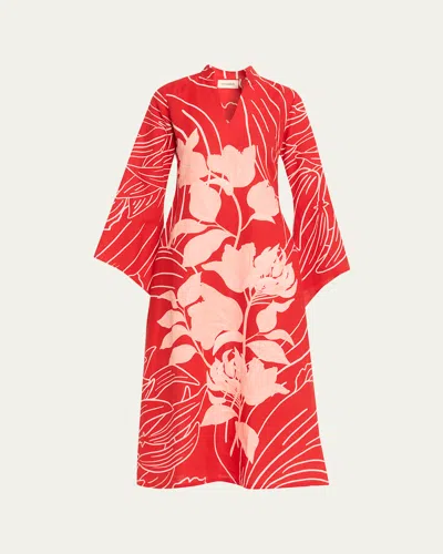 Verandah Wild Tulip Linen-cotton Tunic In Red