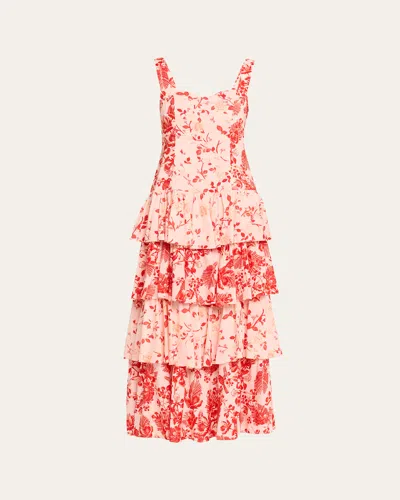 Verandah Garden Tiered Maxi Dress In Red