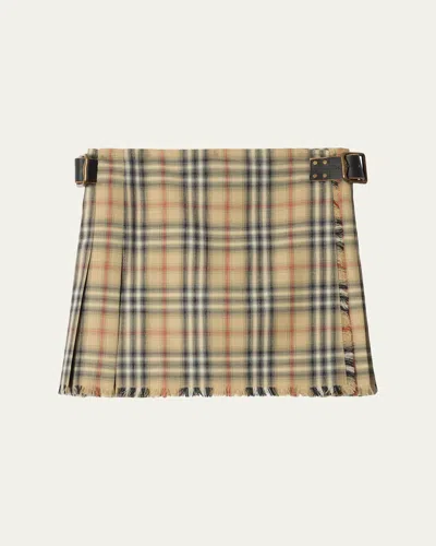 Burberry Skye Check Buckled Mini Wrap Skirt In Multi
