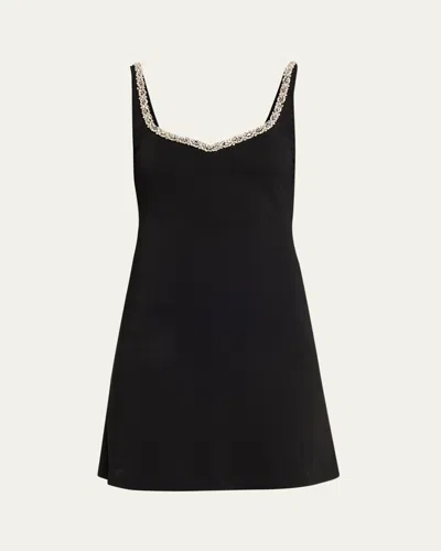 Alice And Olivia Eve Embellished Trim Sweetheart Dress In Black