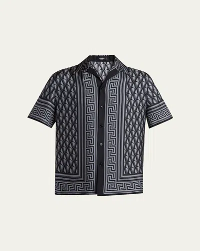 Versace Pattern-printed Short-sleeved Shirt In Black