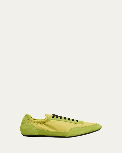 Prada Men's Collapse Nylon And Suede Low-top Sneakers In Green