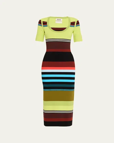 Christopher John Rogers Striped Short-sleeve Midi Dress In Multi