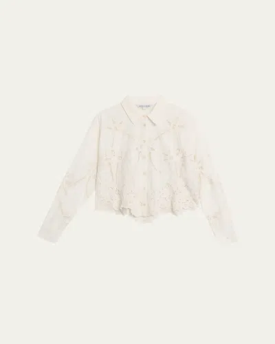 Veronica Beard Aderes Floral Cutout Button-up Shirt In White