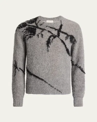 Dries Van Noten Mouche Embroidered Wool Sweater In Gray
