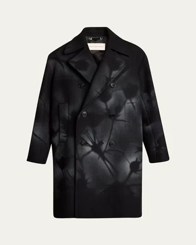 Dries Van Noten Men's Racos Printed Double-breasted Coat In Black