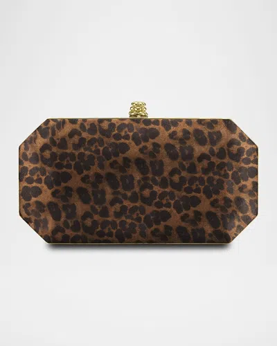 Tyler Ellis Perry Small Leopard-print Satin Clutch Bag In Brown