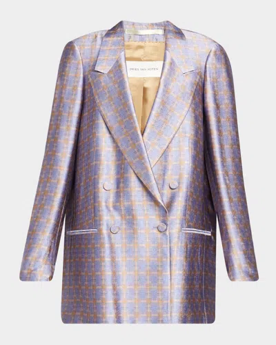 Dries Van Noten Bastis Silk Double-breasted Blazer In Purple
