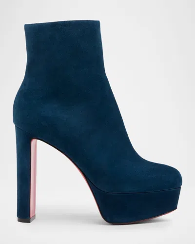 Christian Louboutin Loo Booty 130 Suede Platform Ankle Boots In Blue