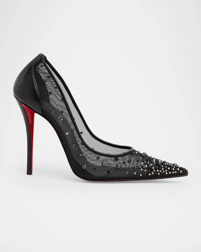 Christian Louboutin Miss Z Degrastrass Perla Mesh Nylon Pumps With Rhinestones In Black