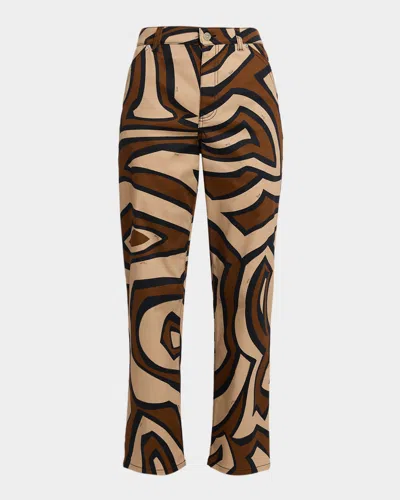 Pucci Labirinto Print Cotton Gabardine Pants In Brown