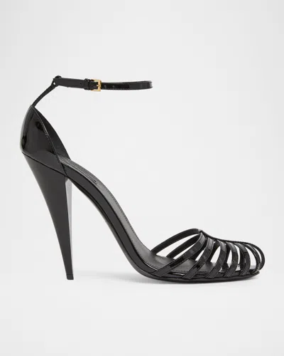 Givenchy Patent Leather Cage Heeled Sandals In Black