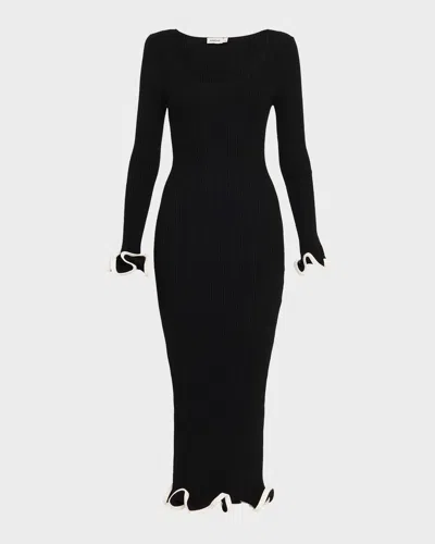 Simkhai Solani Ribbed Long-sleeve Midi Dress In Black