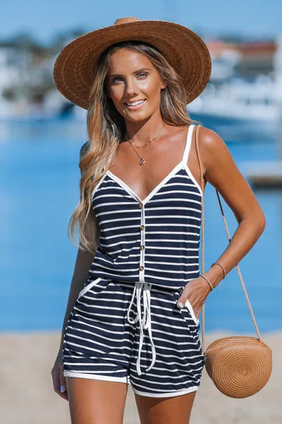 Cupshe Striped Sweetheart Straight Leg Jersey Romper In Blue