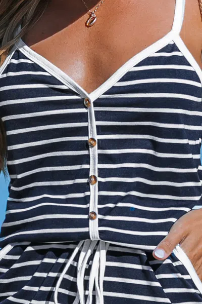 Cupshe Striped Sweetheart Straight Leg Jersey Romper In Blue