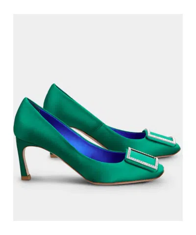 Roger Vivier Trompette Pumps In Satin In Green