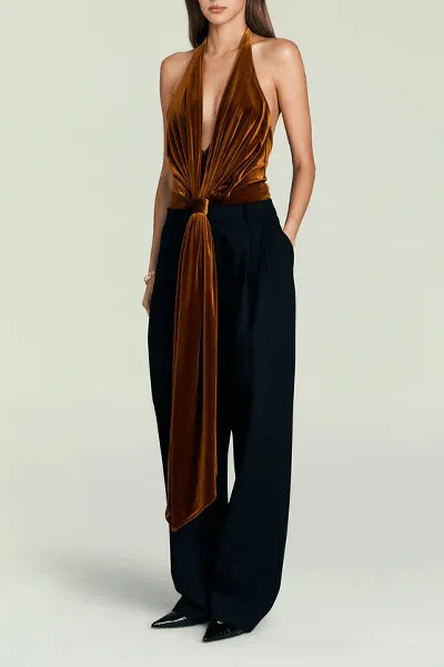 Ser.o.ya Vika Velvet Bodysuit In Marigold In Animal Print