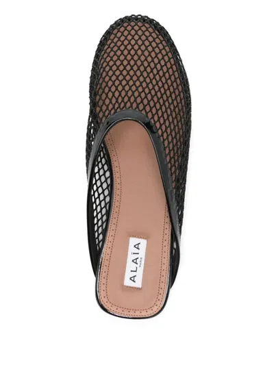 Alaïa Fishnet Flat Mules Rubber Sole In Animal Print