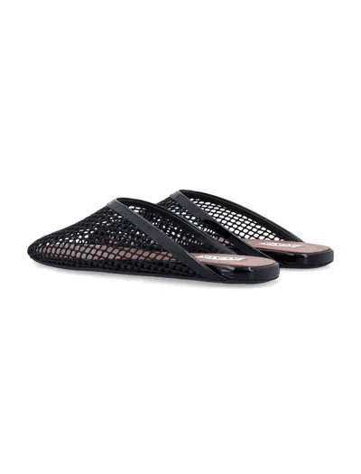 Alaïa Fishnet Flat Mules Rubber Sole In Animal Print