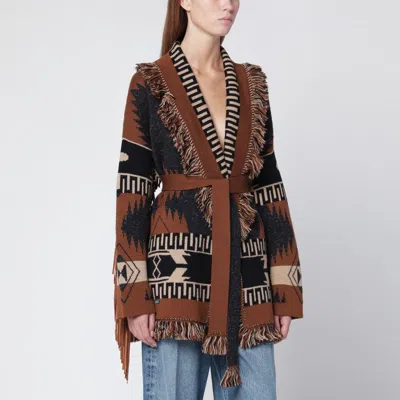 Alanui Dreamscape Jacquard Cardigan In Black/brown In Brown