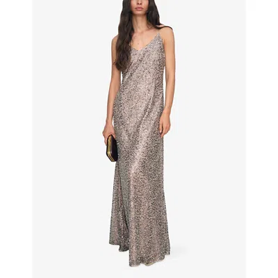 Reiss Womens Faye Embellished Sequin Maxi Gown Silver In Gray