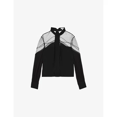 Reiss Womens Marnie Lace-insert Woven Blouse Black In Black