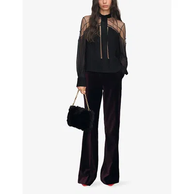 Reiss Womens Marnie Lace-insert Woven Blouse Black In Black