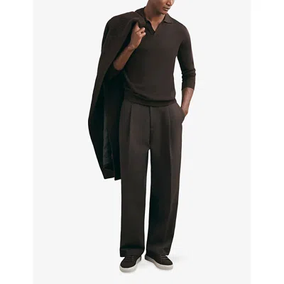 Reiss Mens Milburn Open-collar Merino Wool Polo Shirt Chocolate Brown Xl In Brown