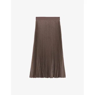Reiss Womens Kember Pleated Woven Midi Skirt Mocha Brown In Multi