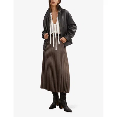 Reiss Womens Kember Pleated Woven Midi Skirt Mocha Brown In Multi