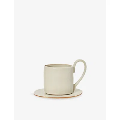 Ferm Living Low Stoneware Mug And Saucer 8.5cm Off White In White