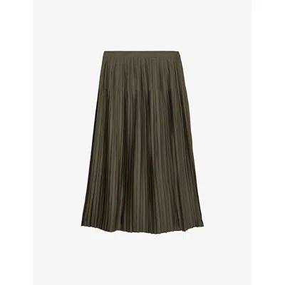 Reiss Womens Savannah Pleated Satin Midi Skirt Khaki Green In Green