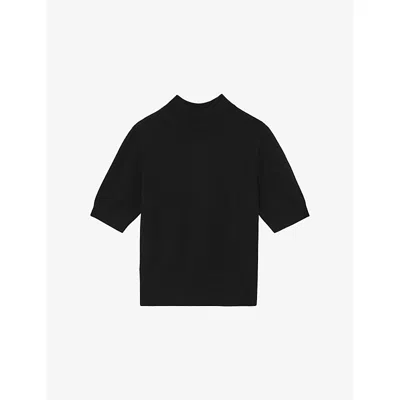 Reiss Womens Aria Funnel-neck Cotton And Wool-blend Jumper Black In Black