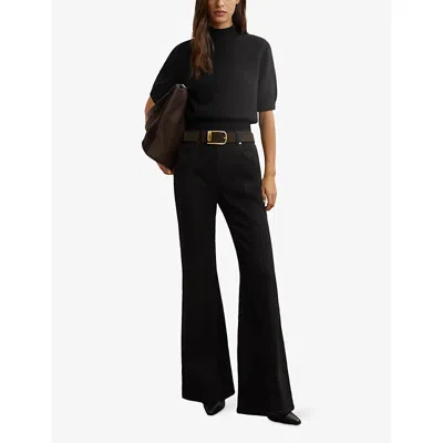 Reiss Womens Aria Funnel-neck Cotton And Wool-blend Jumper Black In Black