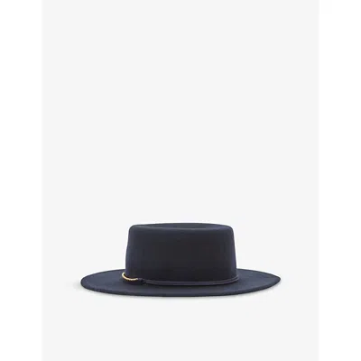 Reiss Womens Lacey Chain-embellished Felt Fedora Navy In Blue