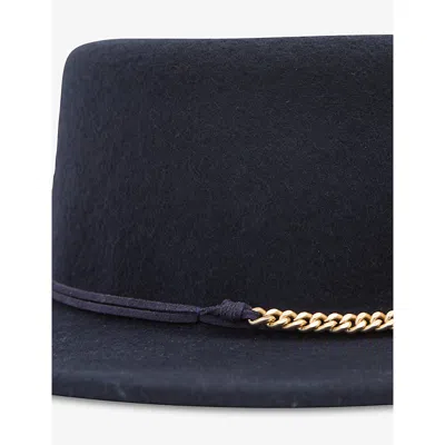 Reiss Womens Lacey Chain-embellished Felt Fedora Navy In Blue