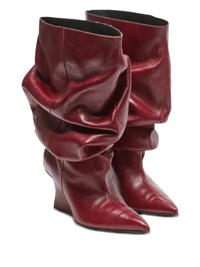 Balmain Ankle Boot Wedge-textured Leather In Burgundy
