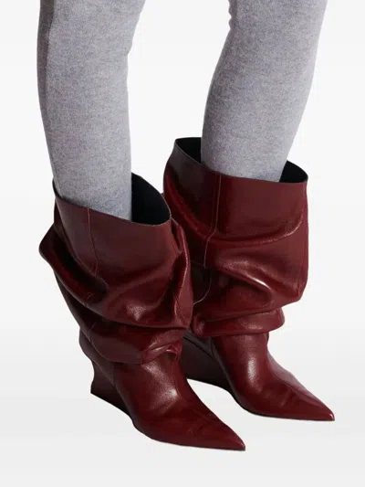 Balmain Ankle Boot Wedge-textured Leather In Burgundy