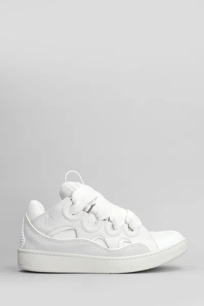 Lanvin Curb Sneakers In White Suede And Leather In White