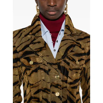 Ganni Animal Print Dress Chest Pockets In Multi