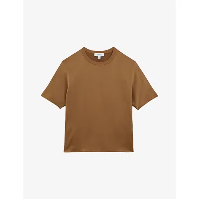 Reiss Womens Lena Short-sleeve Silk Top Camel In Blue